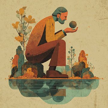 Melancholische man die in stilte zit van Aden Pink Studio