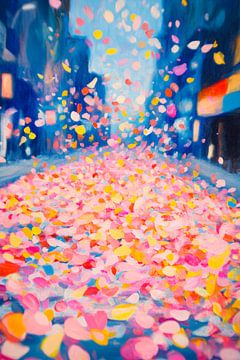 Bloeiend straattapijt gemaakt van bloemblaadjes