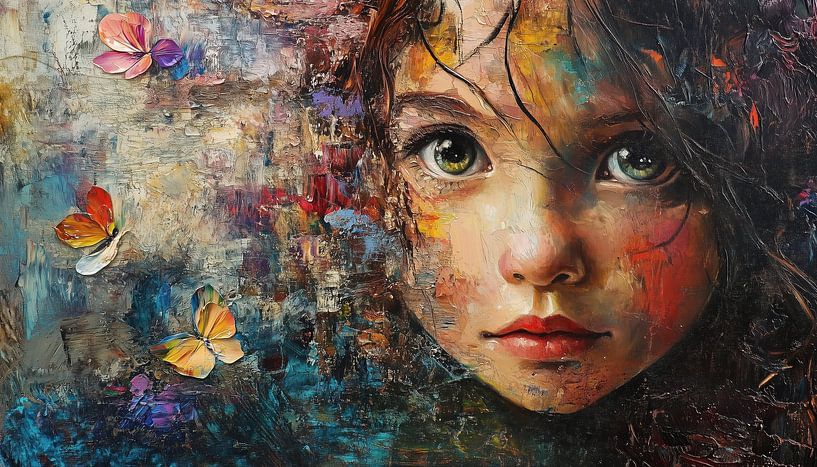 Abstraktes Mädchen und Schmetterlinge Panorama von TheXclusive Art
