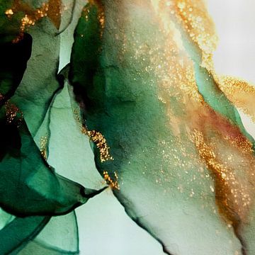 Botanical Brilliance | Botanische Schoonheid - Abstract aquarel in emerald / smaragd groen en goud van MadameRuiz