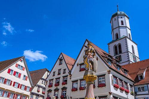 Uitzicht op St. Martin boven de daken van Biberach