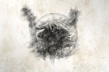 Schotse hooglander (tekening) van Art by Jeronimo