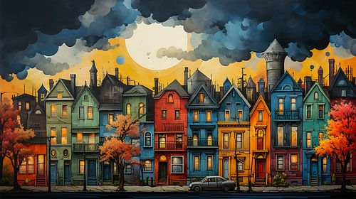 kleurrijke huizen abstracte kunst