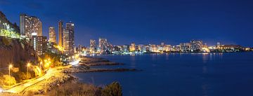 Alicante - Stad in Spanje, panorama op het blauwe uur van Frank Herrmann