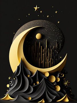 3d kunst gouden maan van haroulita