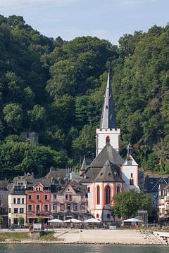 Altstadt mit Rhein und Stiftskirche, St. Goar, Unesco Weltkulturerbe Oberes Mittelrheintal, Rheinlan