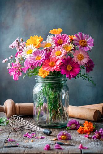 Boeket bloemen glas