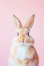 Fluffy bunny against a pink background by Poster Art Shop