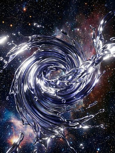 Wervelende vloeibare metaalwerveling in een nevel in de verre ruimte