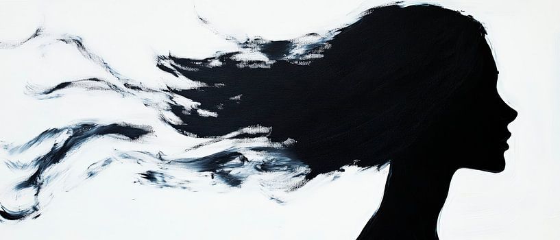 Silhouette einer Frau mit wehenden Haaren von Poster Art Shop