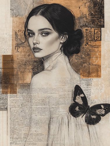 Poëtisch portret in aardetinten, collage