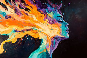Vurige kleuren in een droom - Portret van een vrouw van Poster Art Shop