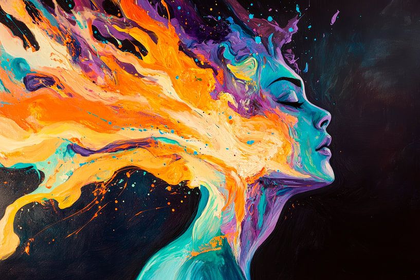 Fiery colours in a dream - Portrait of a woman by Poster Art Shop