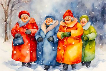 4 femmes dans la neige sur De gezellige Dames