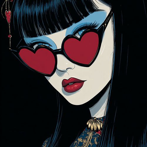 Mysterious Shadow Portrait with Heart Glasses | Anime portrait