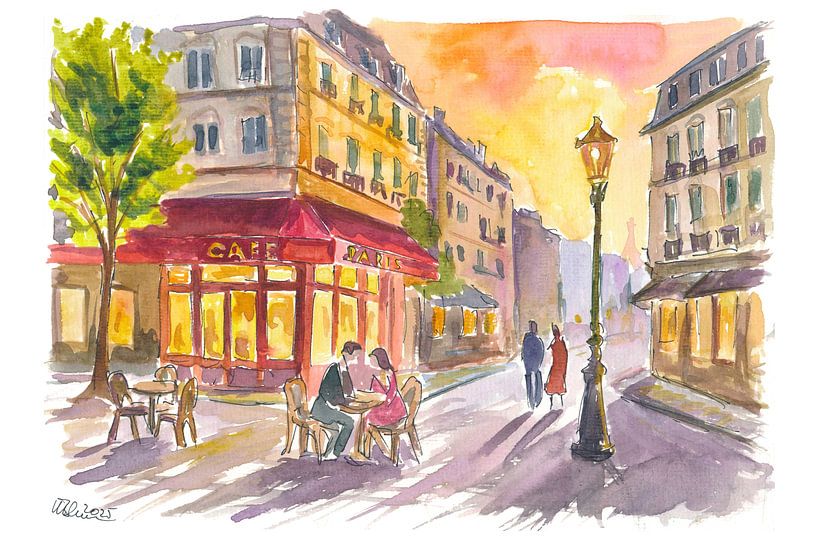 Romantische Parijse caféscène met charmant uitzicht op straat van Markus Bleichner