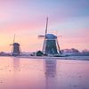 Winterse zonsopkomst met molens in Nederland van iPics Photography