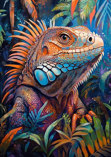 Peinture à l'huile d'un iguane coloré