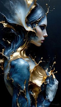 Désir sensuel - Femme érotique en suspens entre corps et lumière : fragment d'une âme de marbre fluide et d'éclat doré
