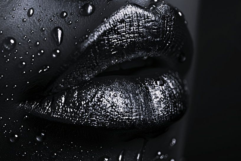 Black and white lips with shimmering water droplets by Art & Soul Creations