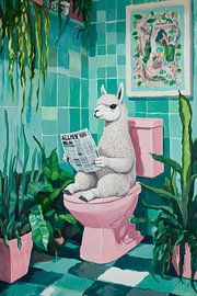Llama on the toilet with newspaper by Poster Art Shop