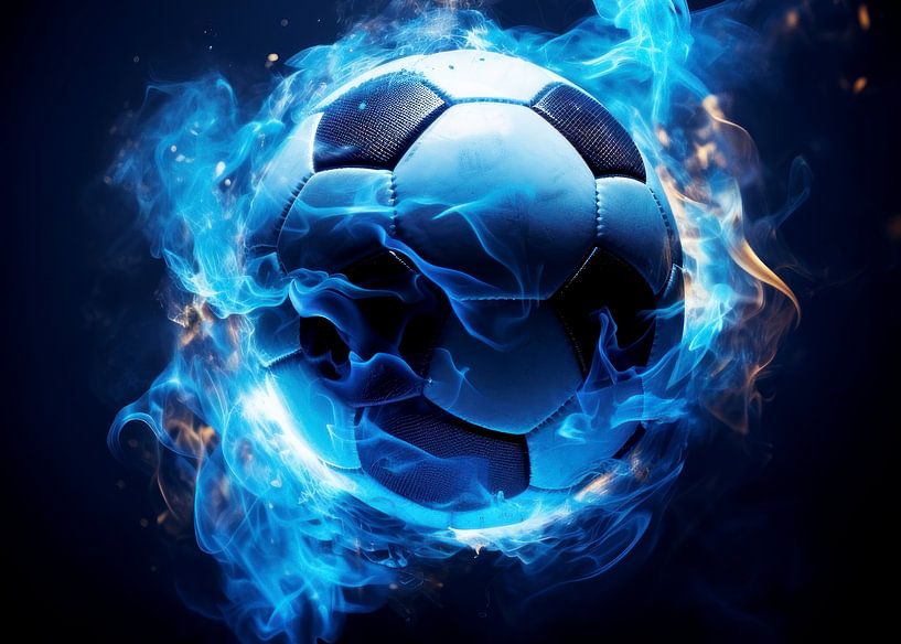 Blau brennender Fußball von Artify