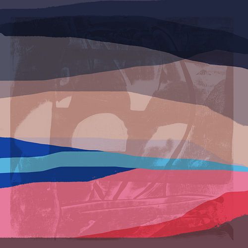 Terra Blue. Modern abstract landschap in roze, blauw, bruin.