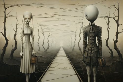 Paysage surréaliste abstrait et bizarre avec vie extraterrestre
