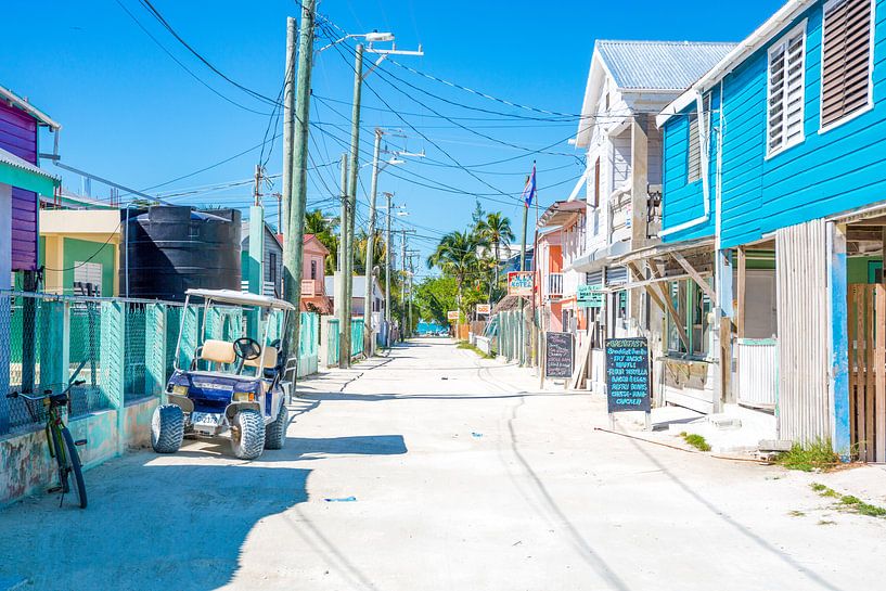 Kleurrijke hoofdstraat op Caye Caulker in Belize van Michiel Ton