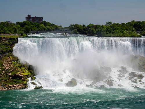The American Falls in the Niagara Falls at eye level of the Niagara River