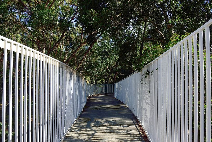 The pedestrian bridge ends in a small park by Frank's Awesome Travels