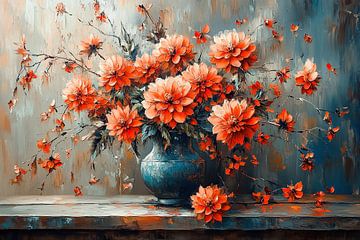 Abstract Bloemenschilderij | Fluid Scarlet Elegance van Kunst Kriebels