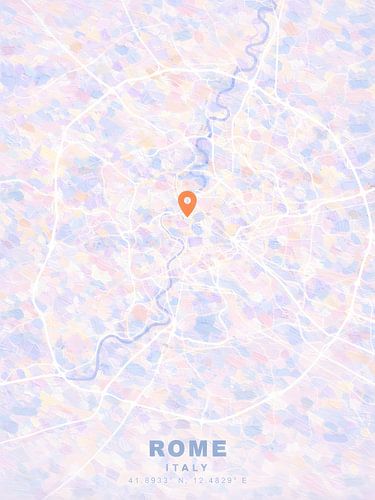 Verträumtes Pastell-Ölgemälde mit Stadtplan von Rom – Ästhetische Wanddekoration für Italien-Reisen