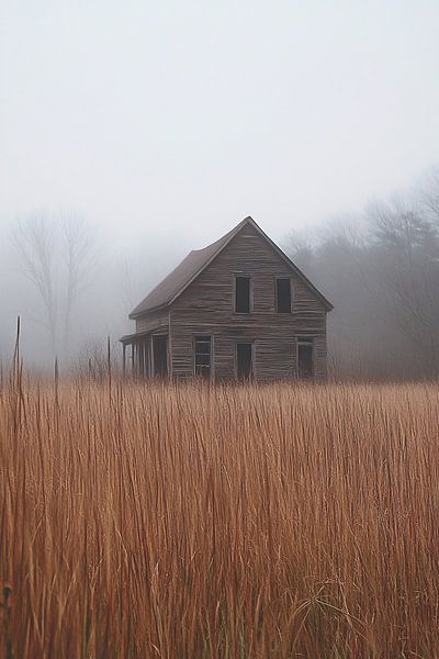 Abandoned house in misty landscape by Imperial Art House