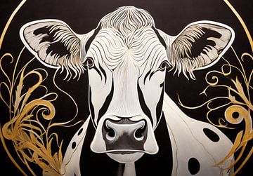 Tête de vache en noir et blanc sur Kees van den Burg