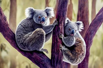 Koalas in a tree, illustration by Animaflora PicsStock