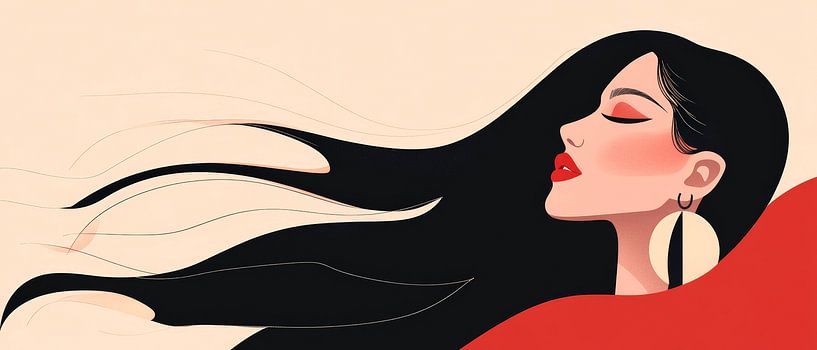 Elegante vrouw met wapperend haar van Poster Art Shop