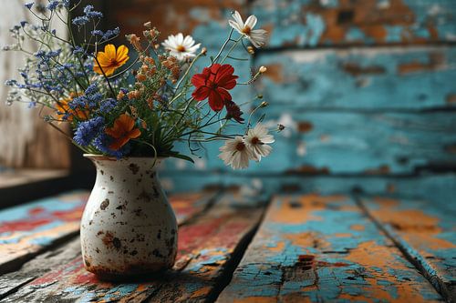 Nature morte moderne et colorée avec des fleurs