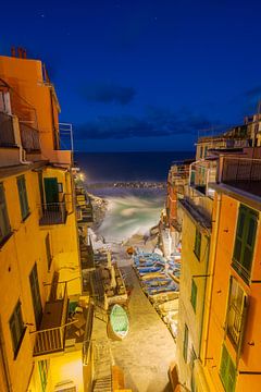 Kleine vissersbootjes in Riomaggiore, Cinque Terre, bij zonsopgang van Robert Ruidl