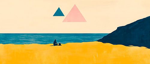 Strandlandschap met geometrische vormen