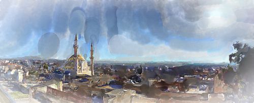 Panorama van Madaba met de moskee