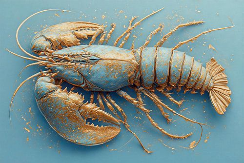 Art lobster aqua blue gold.