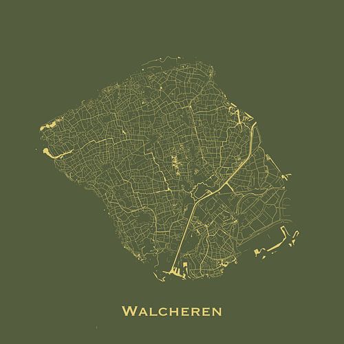 Waterkaart van Walcheren in Groen en Goud