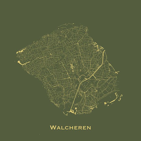 Water chart of Walcheren in Green and Gold by Maps Are Art