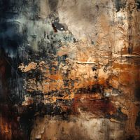 Abstract expressionism in blue and rust brown
