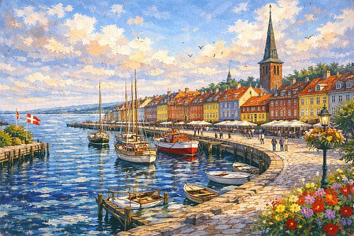 Helsingor in Denemarken, een impressionistisch schilderij.