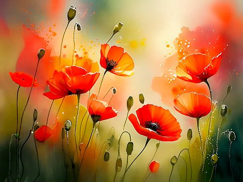 Peinture atmosphérique de coquelicots au soleil