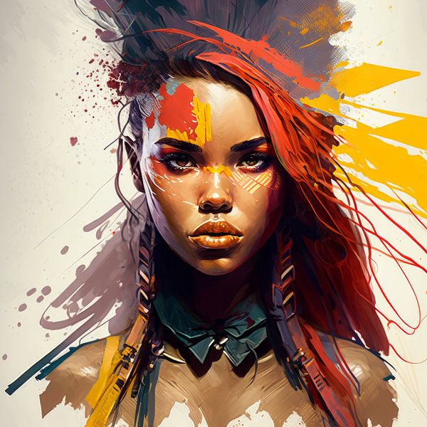 Colourful surrealist portrait &quot;Girlpower&quot; by Carla Van Iersel
