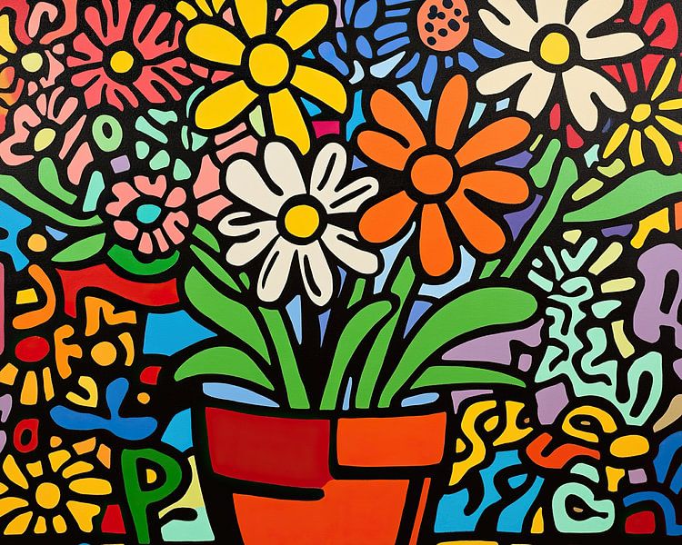 bloemen pot | Kleurrijke Bloemen in Pot van ARTEO Schilderijen