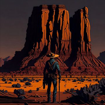 Cowboy in Monument Valley bij zonsondergang van Jan Bechtum